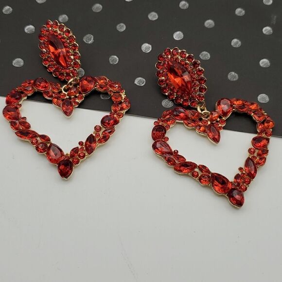 NEW BLING HEART RHINESTONE DANGLE STUD EARRINGS VALENTINE'S DAY - Picture 3 of 9